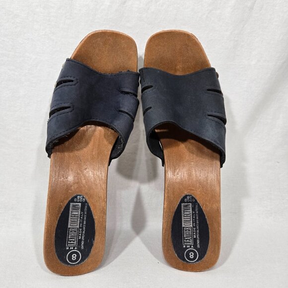 Vintage THE LEATHER COLLECTION Blue Leather Chunky Heels Platform Sandals Size 8 - Picture 6 of 17